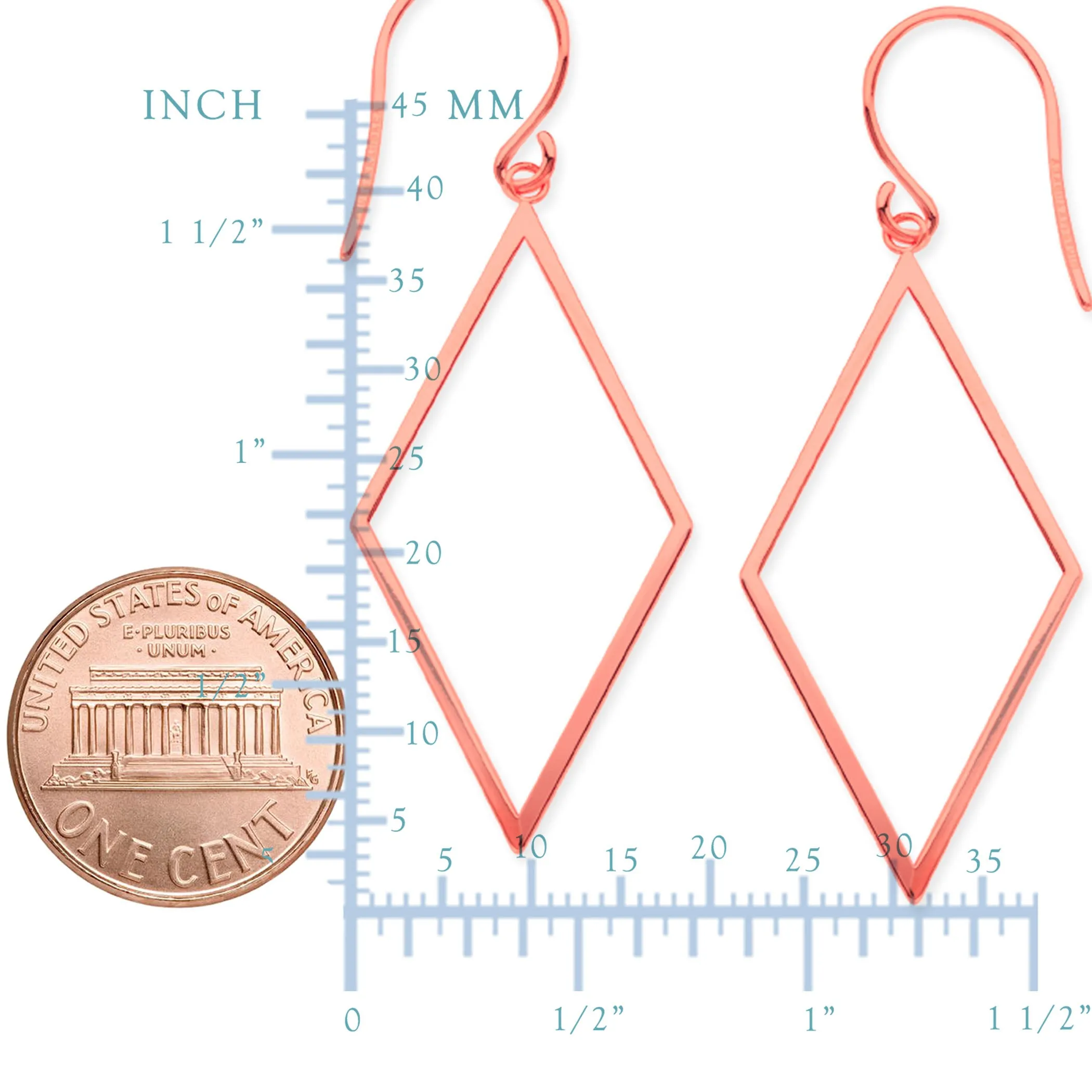 14K Rose Gold Shiny Drop Triangle Earrings