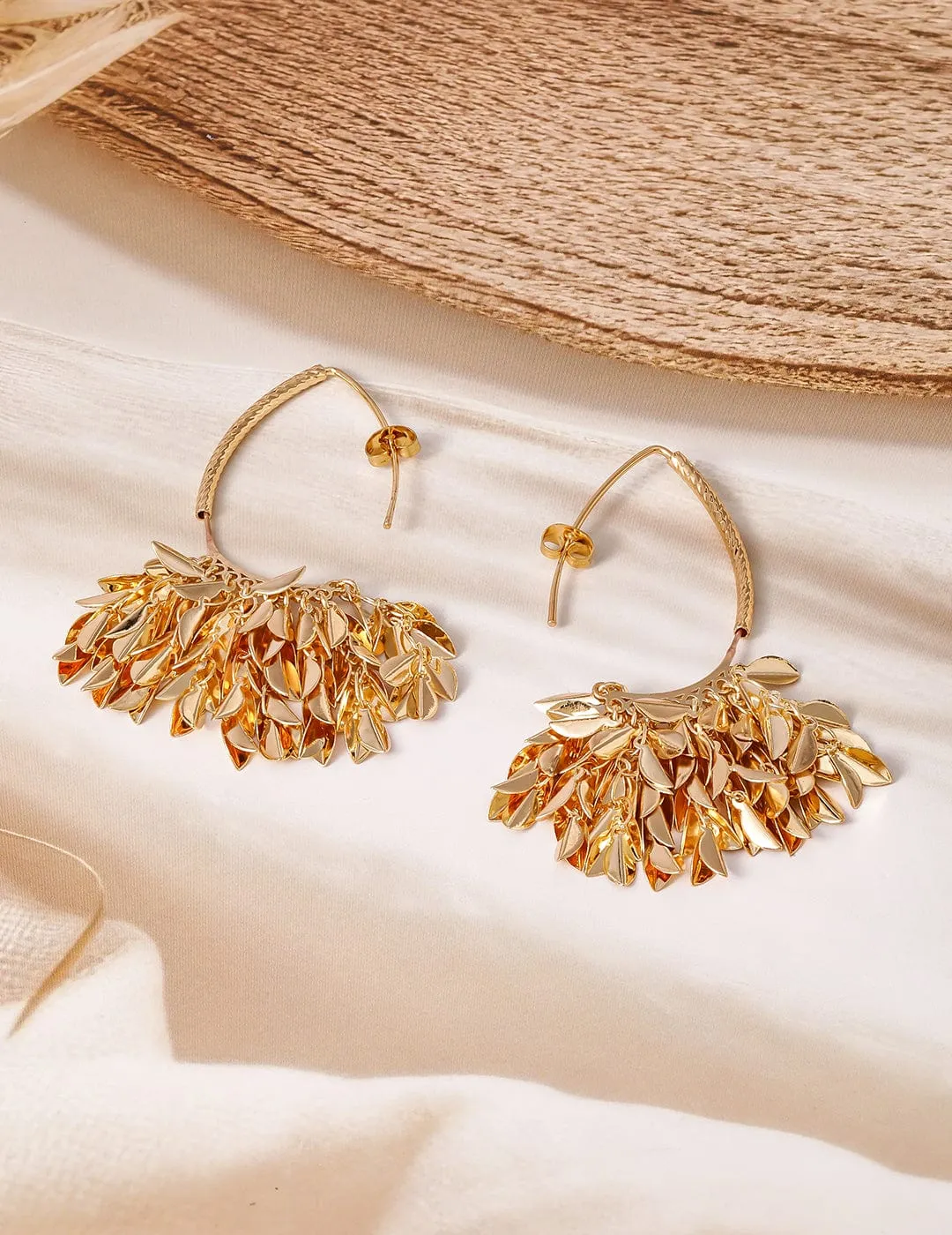 18K Gold Plated Leaf Cluster Dangle Earrings