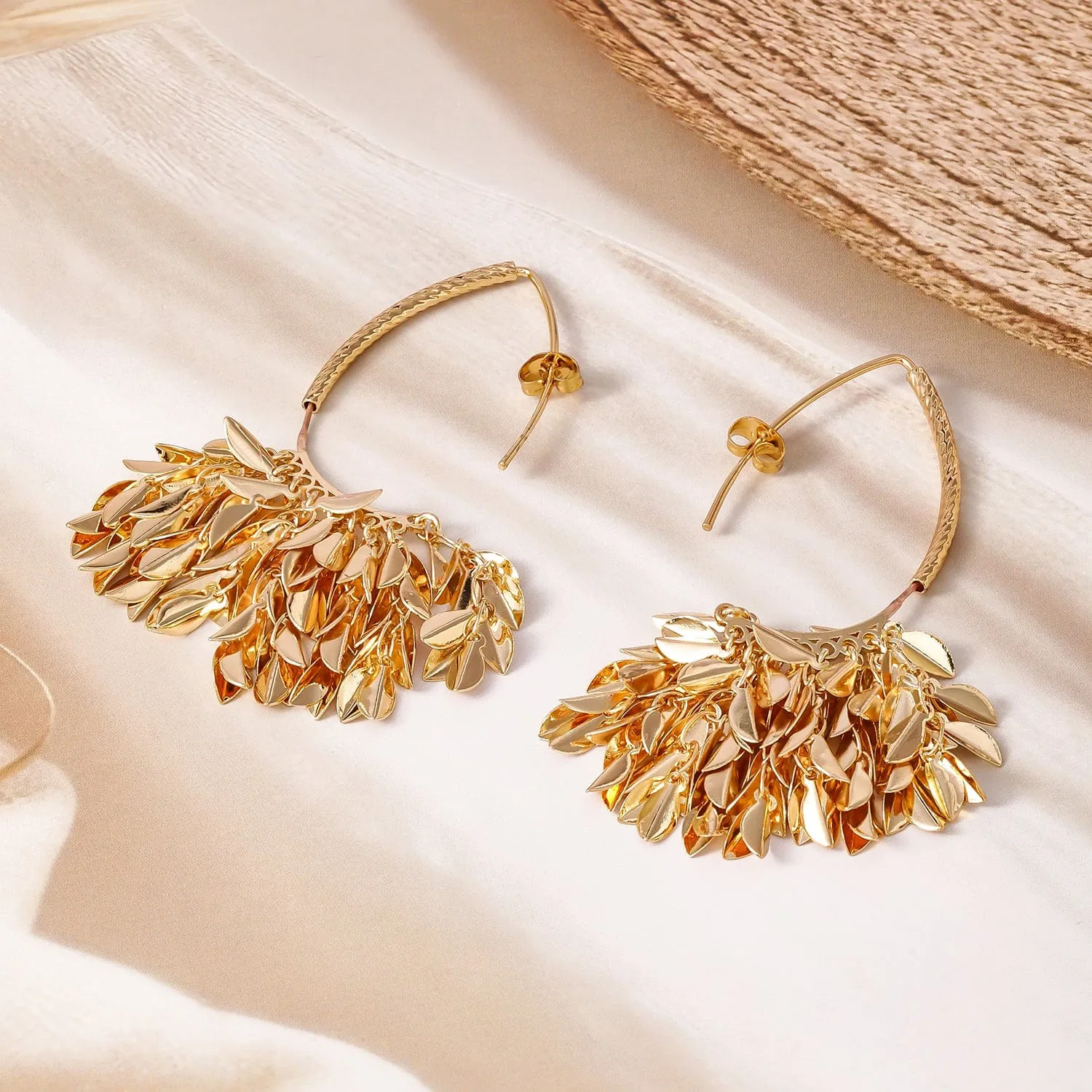 18K Gold Plated Leaf Cluster Dangle Earrings
