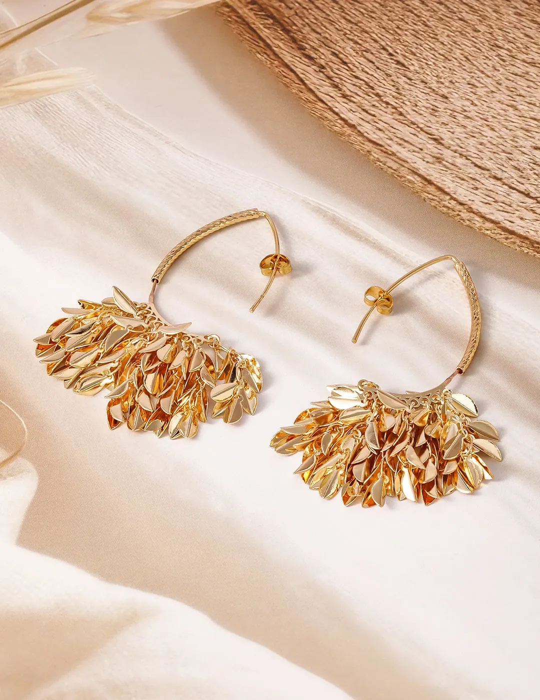 18K Gold Plated Leaf Cluster Dangle Earrings