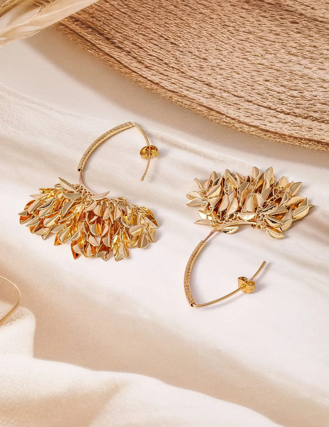 18K Gold Plated Leaf Cluster Dangle Earrings