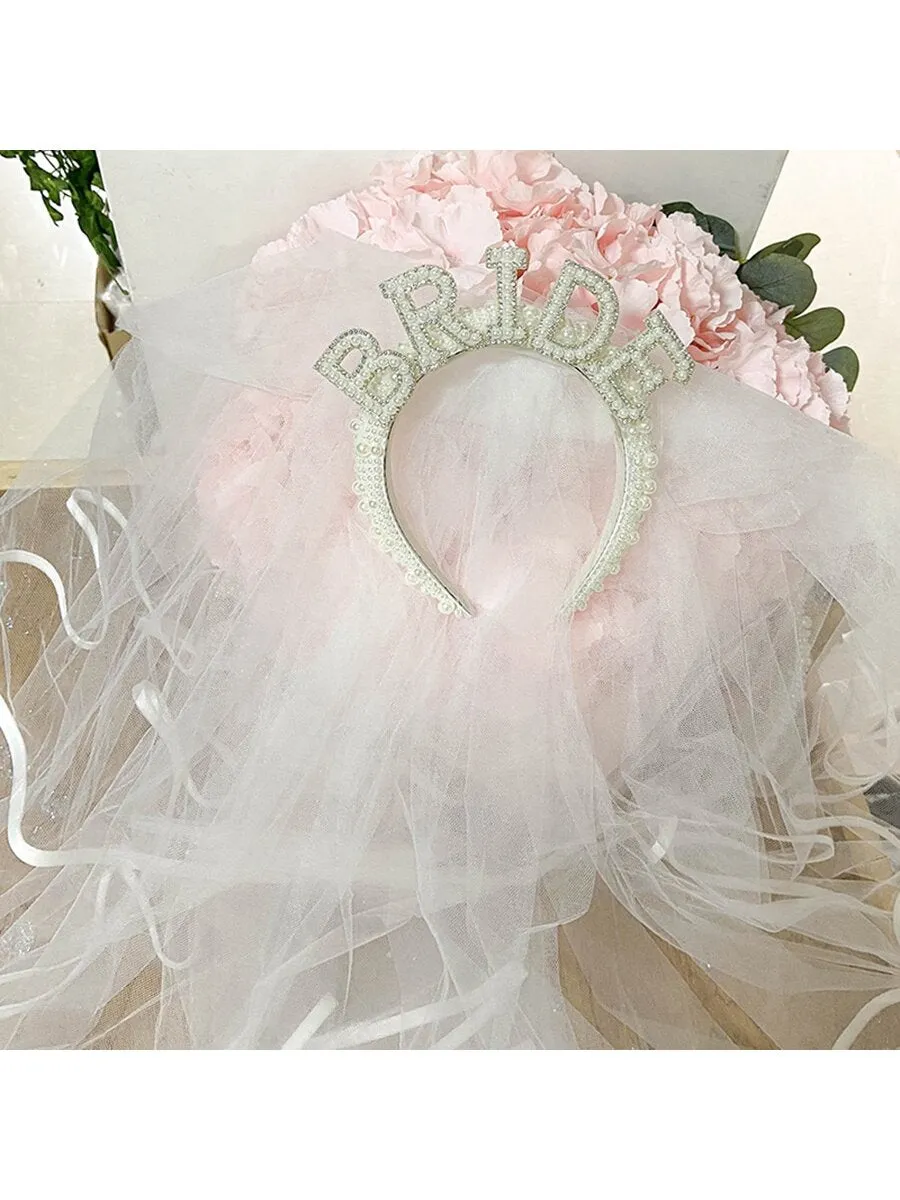 2pcs Bride Pearl Headband Crown Wedding Bridal Shower Decoration Bachelorette Hen Party Supplies Bride to be Hairbands
