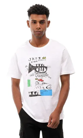 95092 Front Random Print Regular Fit White Tee