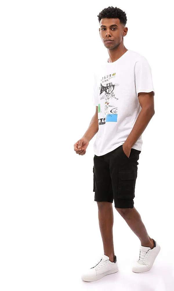 95092 Front Random Print Regular Fit White Tee