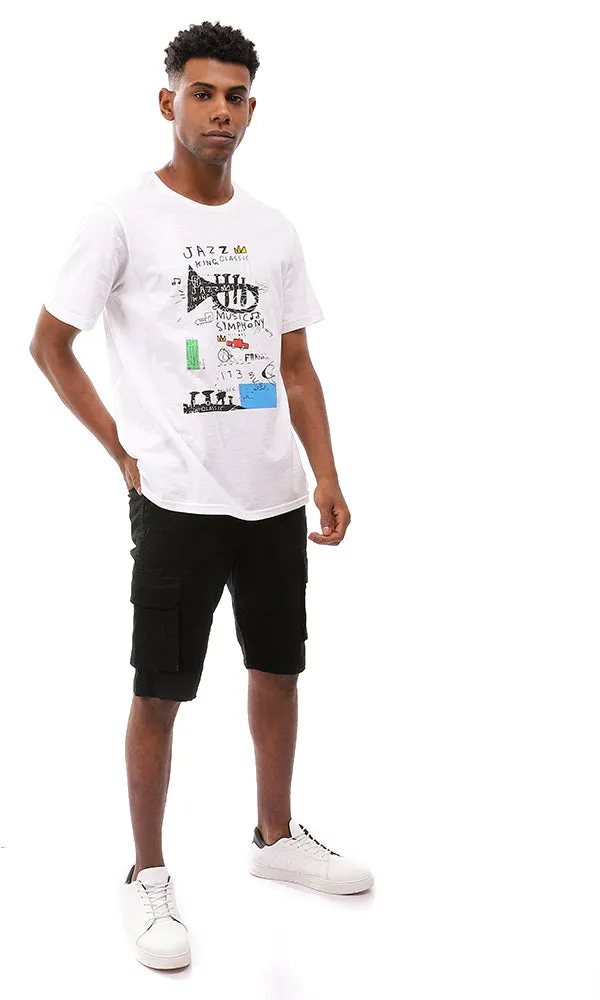 95092 Front Random Print Regular Fit White Tee