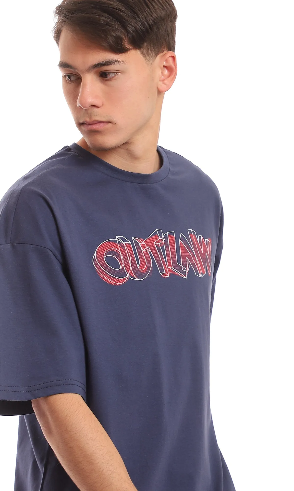 97386 Navy Blue Front Print Cotton Summer Tee