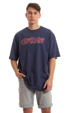 97386 Navy Blue Front Print Cotton Summer Tee