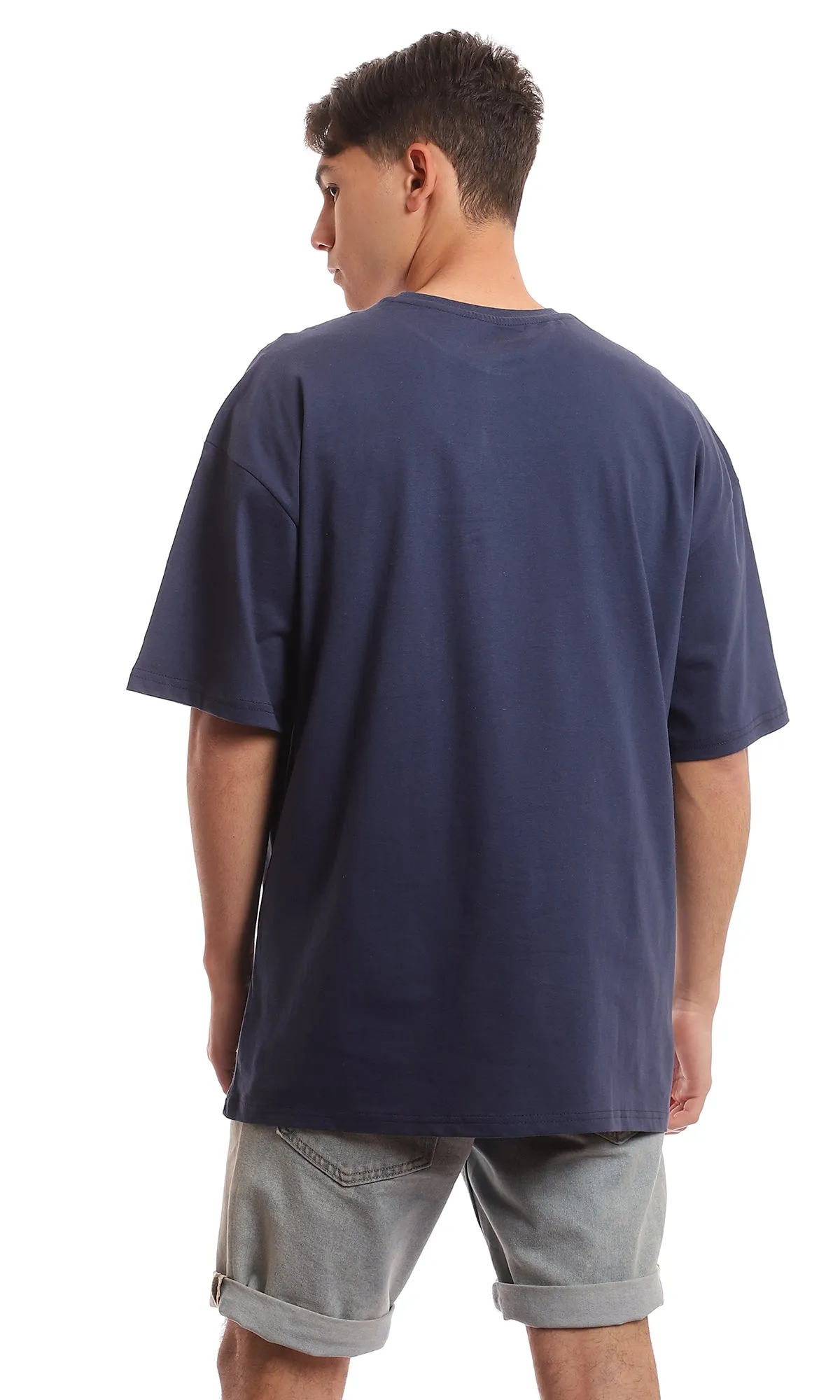 97386 Navy Blue Front Print Cotton Summer Tee