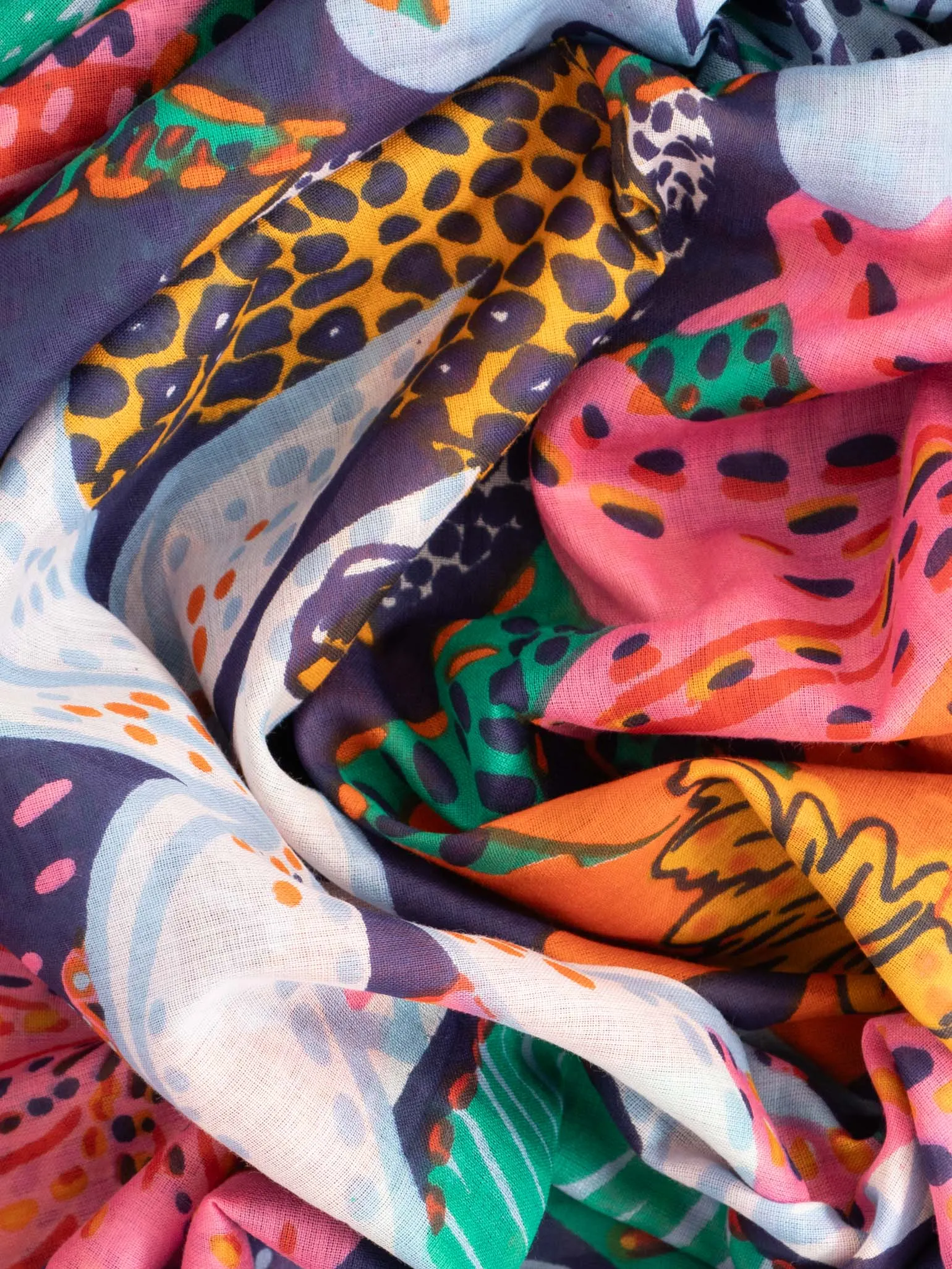 Amara Lightweight Cotton Scarf - Navy Blue, Floral Jungle Print