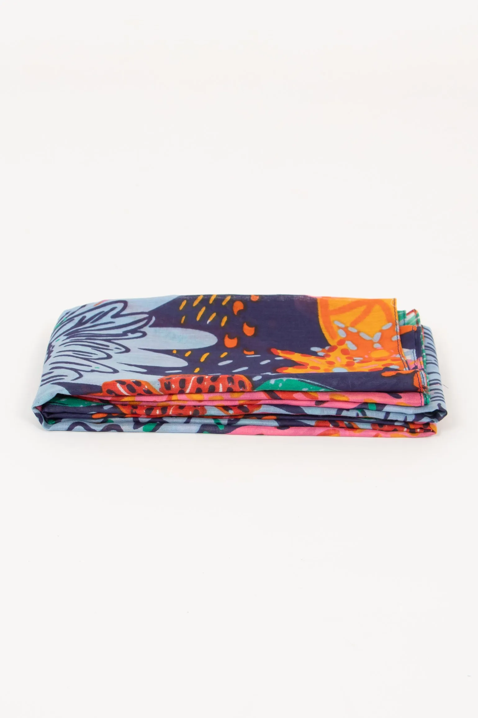 Amara Lightweight Cotton Scarf - Navy Blue, Floral Jungle Print