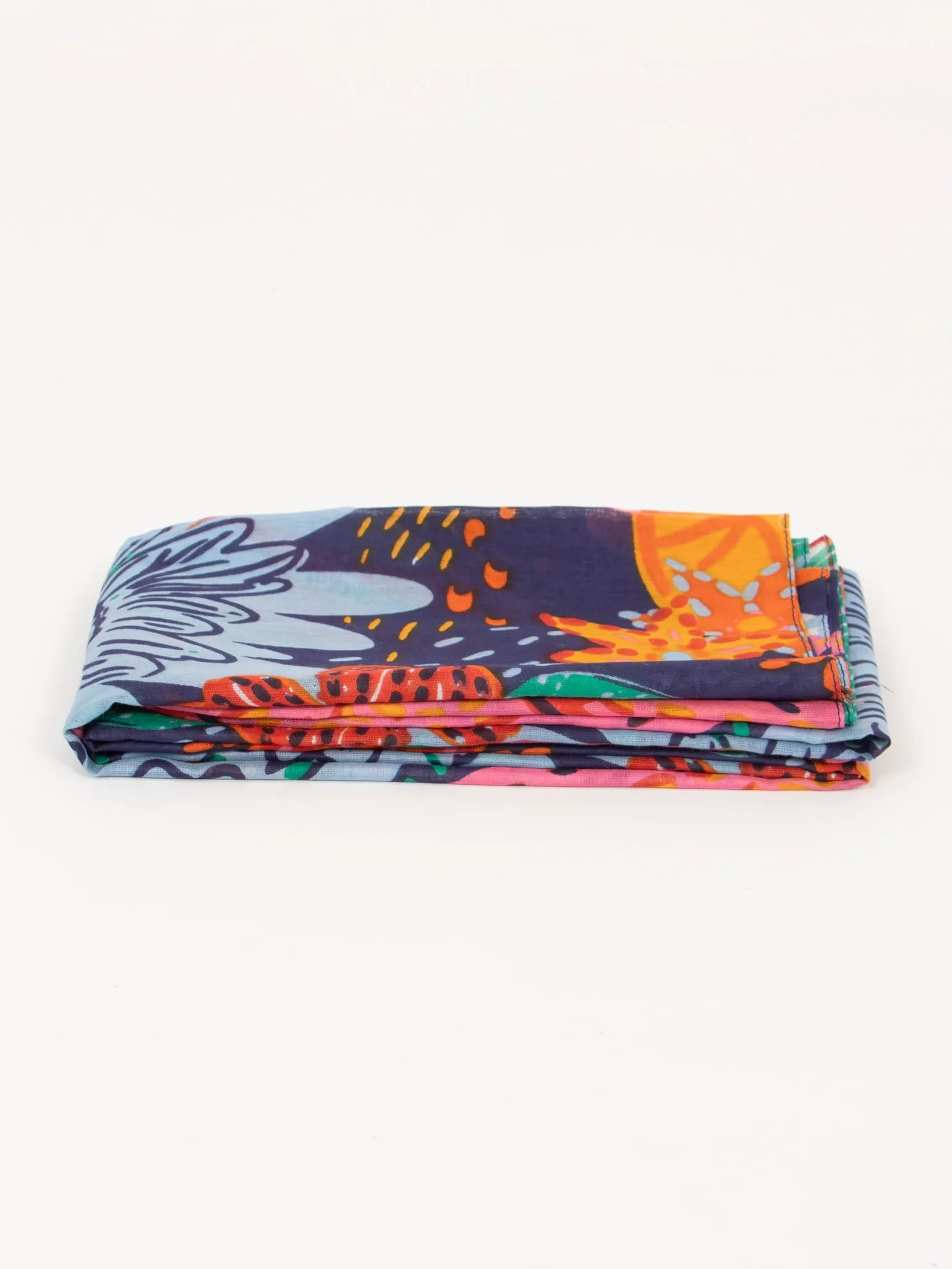 Amara Lightweight Cotton Scarf - Navy Blue, Floral Jungle Print