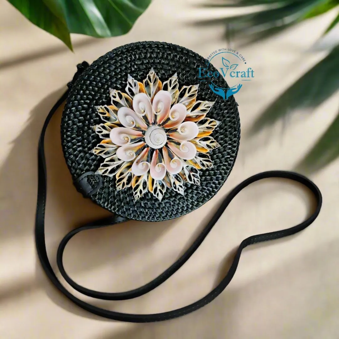 Angel Wings Black Round shell Sling Bag