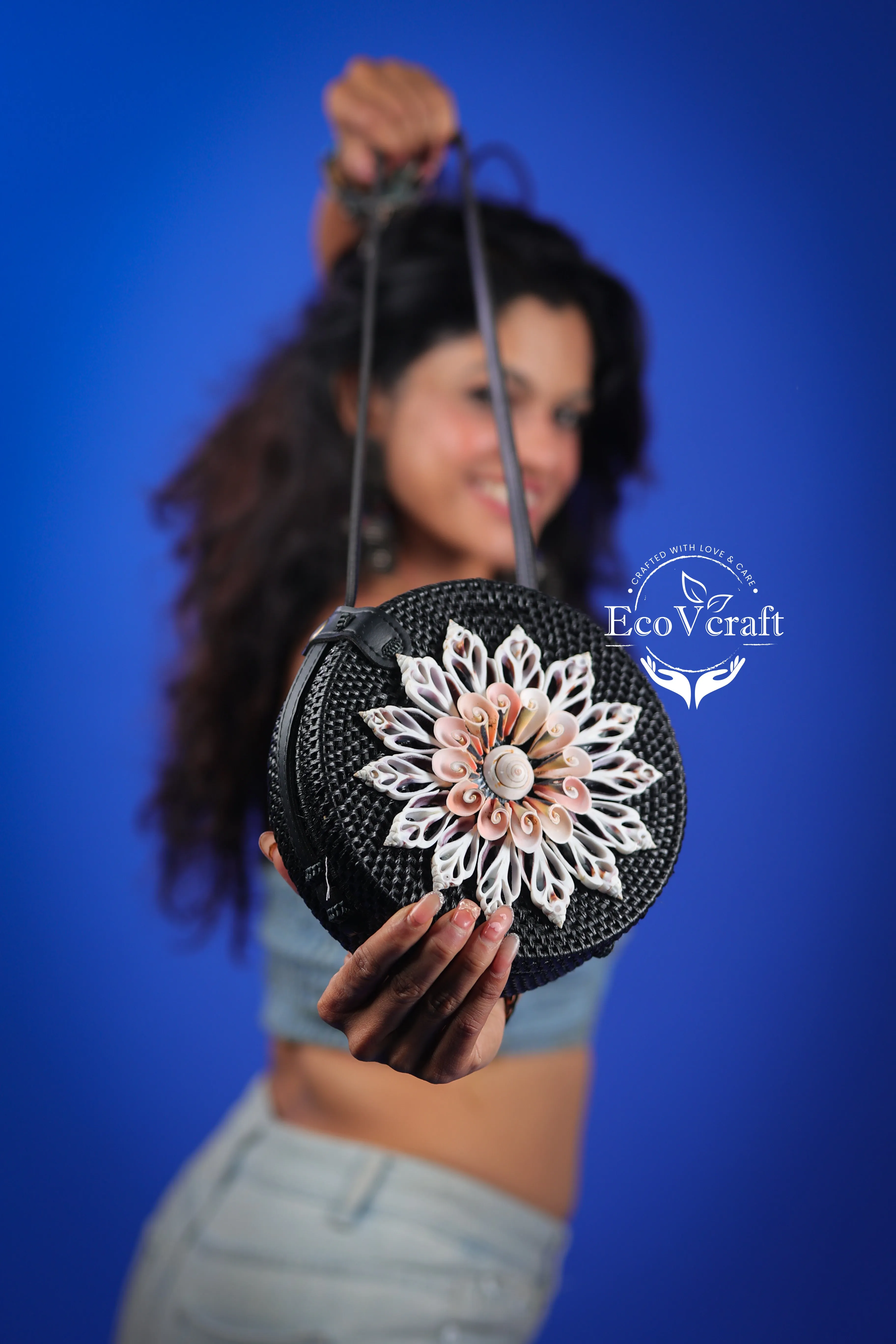 Angel Wings Black Round shell Sling Bag