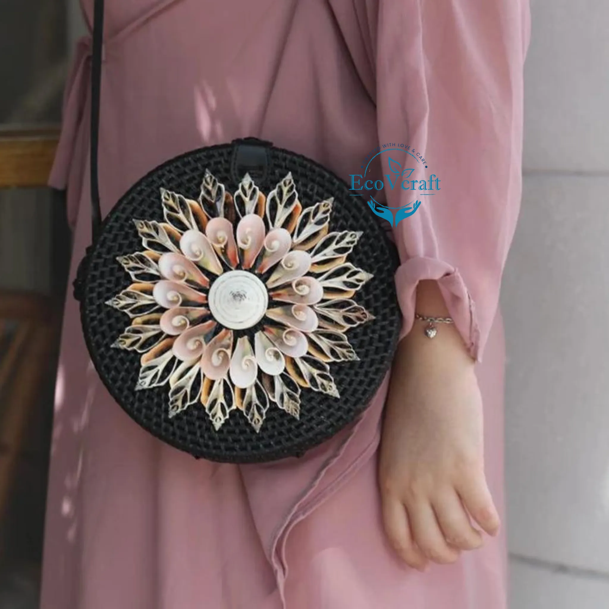 Angel Wings Black Round shell Sling Bag