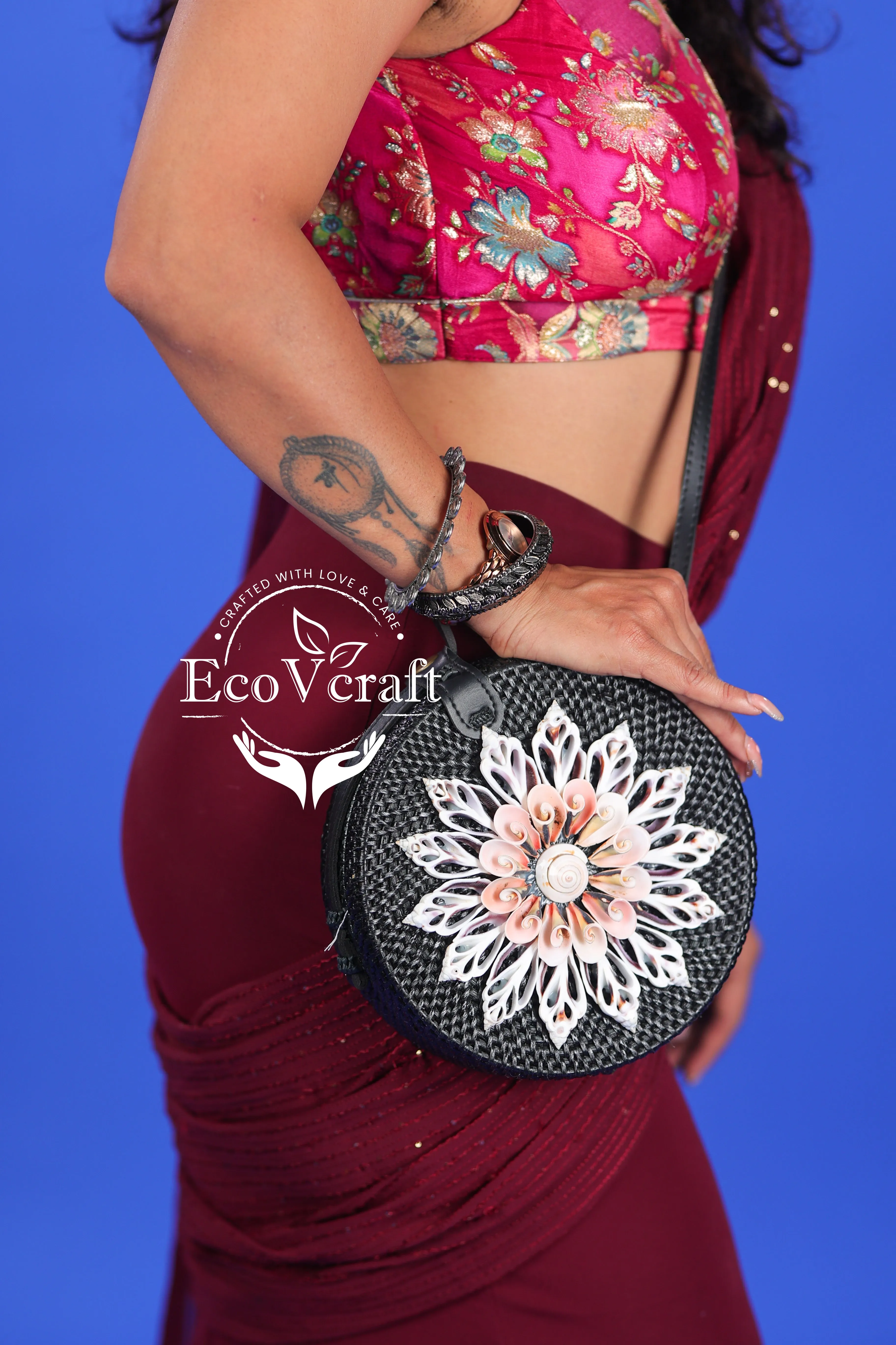 Angel Wings Black Round shell Sling Bag