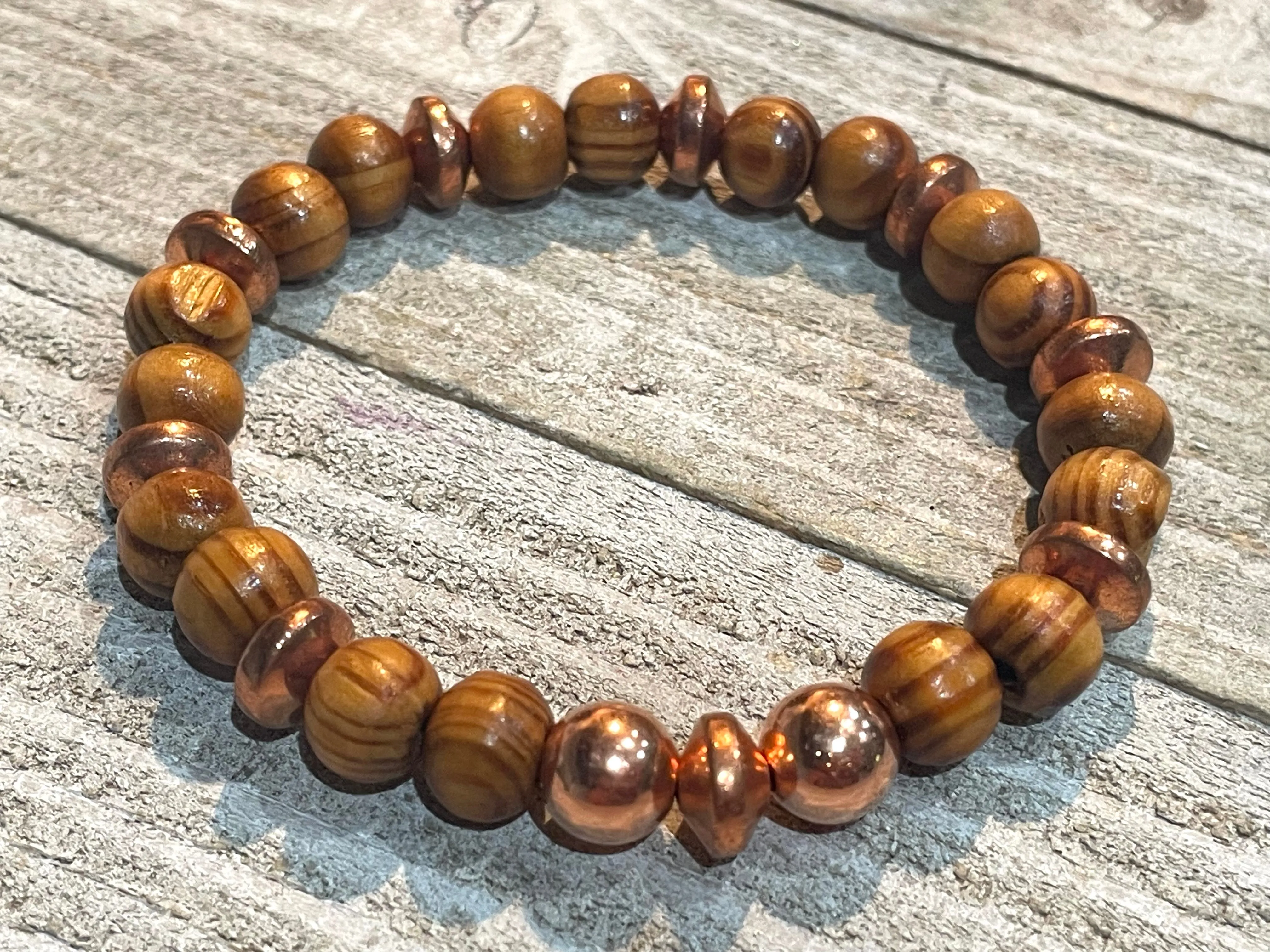 Aromatherapy Healing Stone Bracelet - Copper and Olive Wood