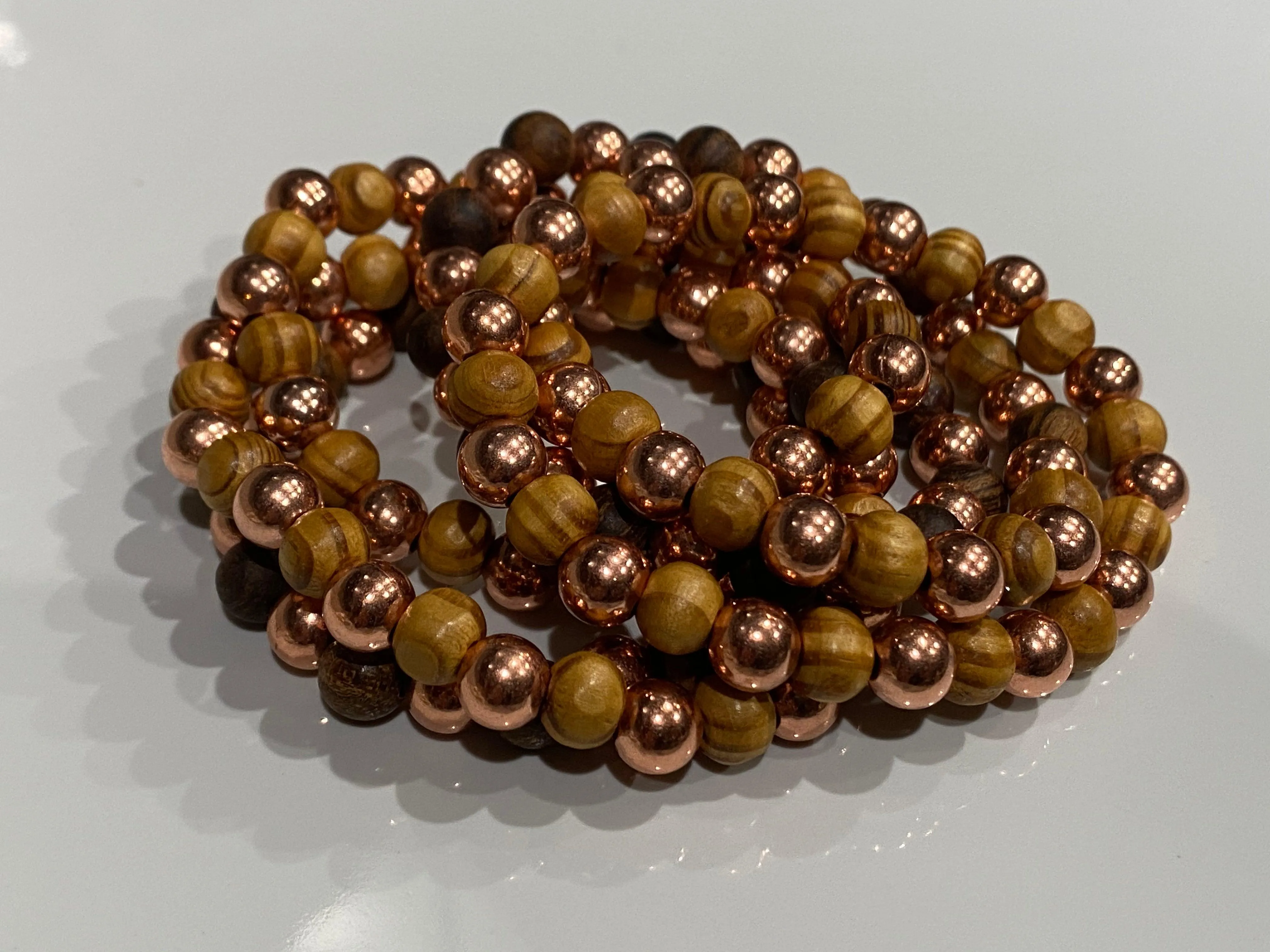Aromatherapy Healing Stone Bracelet - Copper and Olive Wood