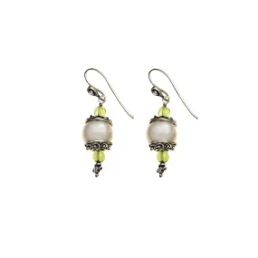 Artknots Sterling Silver Pearl Peridot Drop Earring