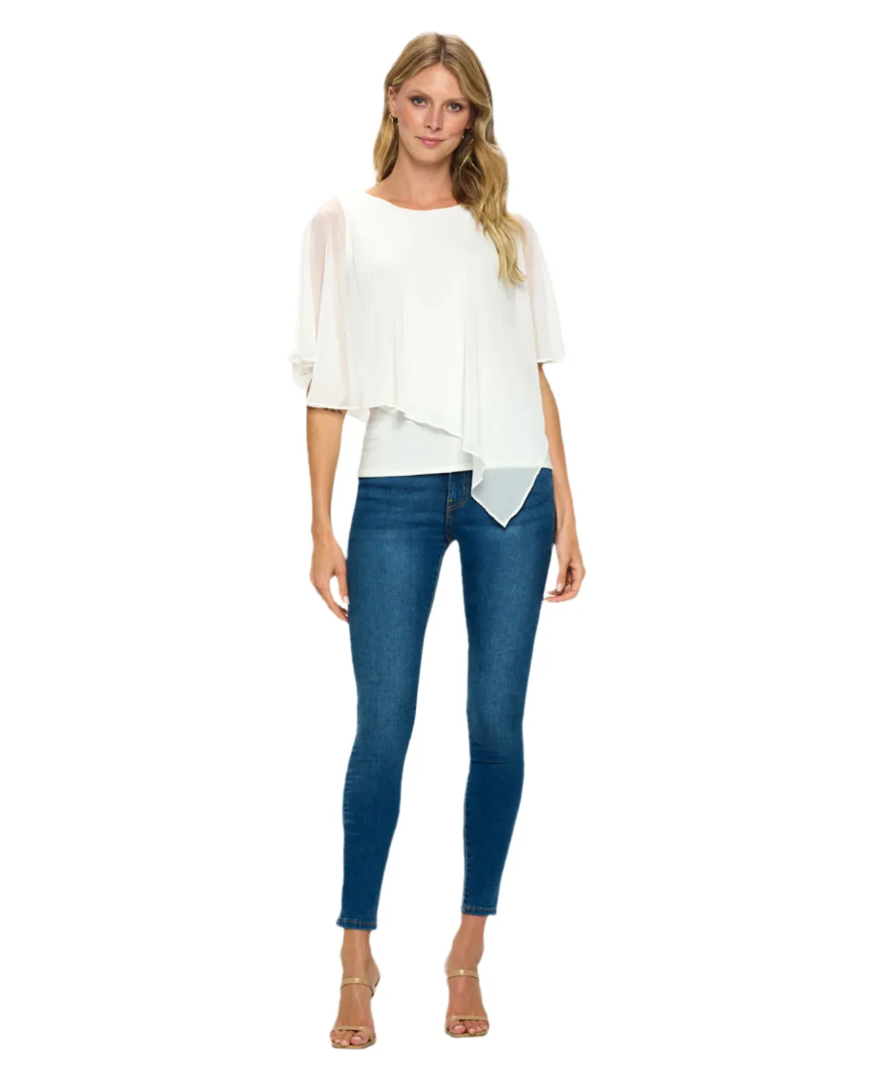 Asymmetrical Flowy Chifone Overlay Elegant Top