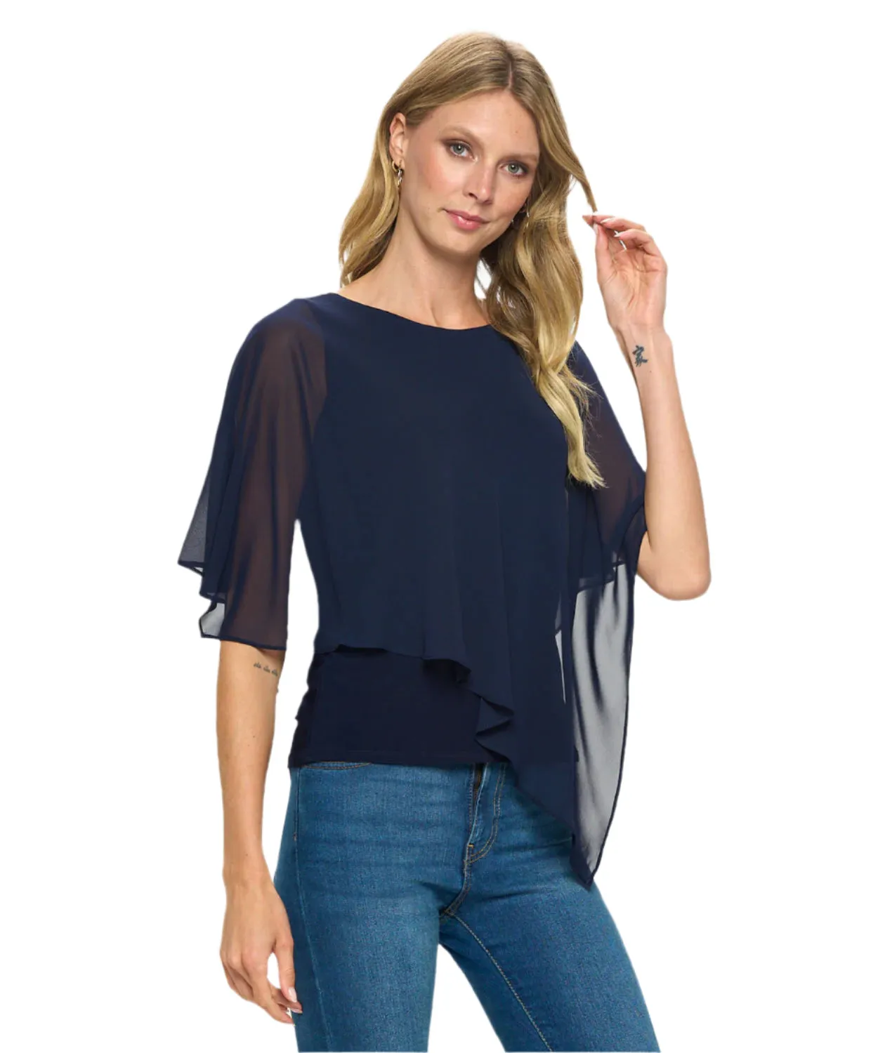 Asymmetrical Flowy Chifone Overlay Elegant Top