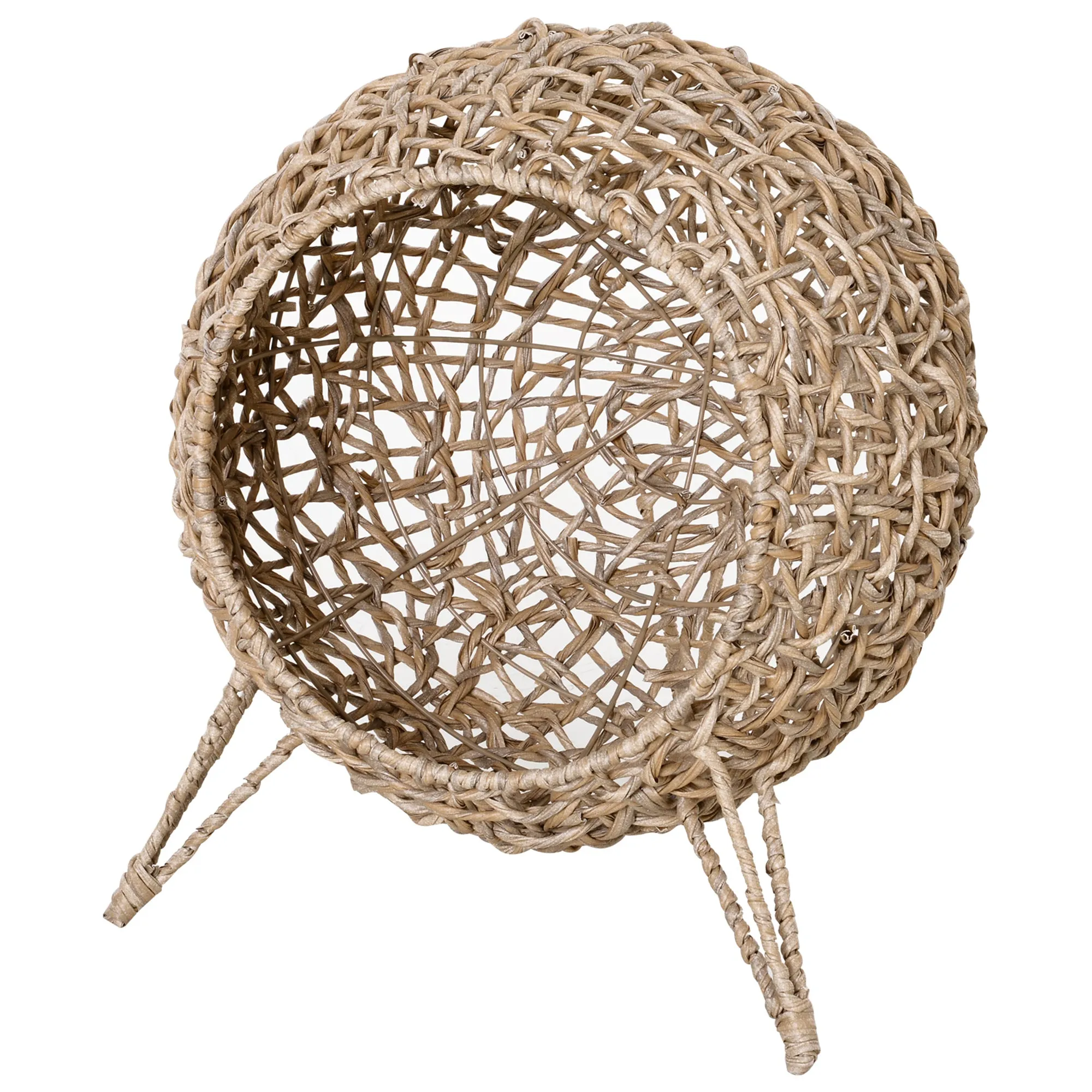 Ball-Shaped Rattan Elevated Cat, 58H x 52Dcm - Basket Natural Wood