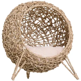 Ball-Shaped Rattan Elevated Cat, 58H x 52Dcm - Basket Natural Wood