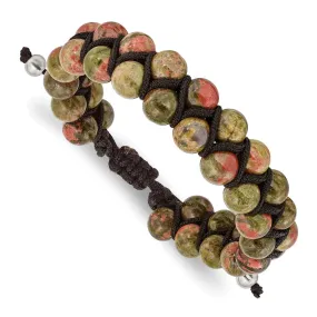 Black Macrame with Green/Red Agate Beads Adjustable Bracelet