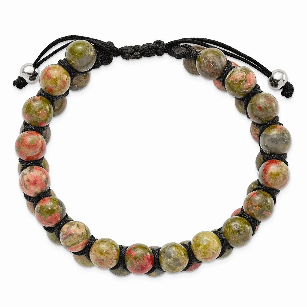 Black Macrame with Green/Red Agate Beads Adjustable Bracelet