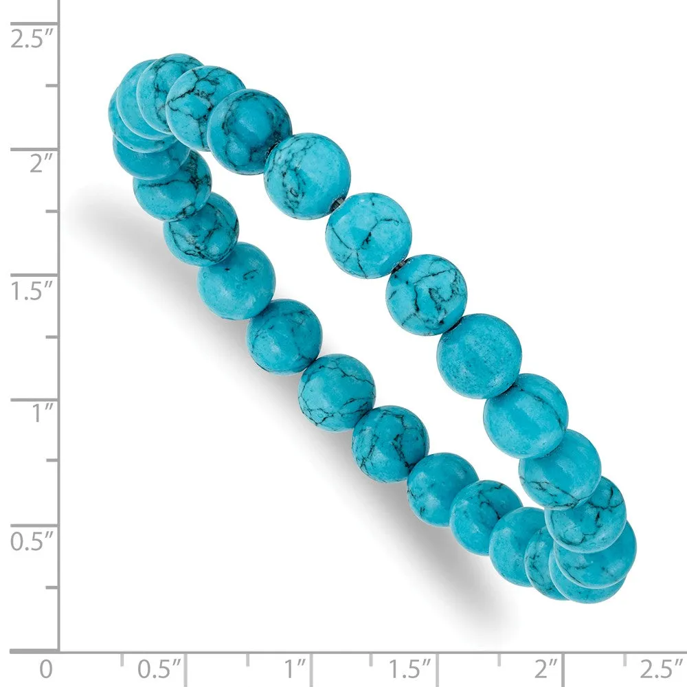 Blue Turquoise Agate Beaded Stretch Bracelet