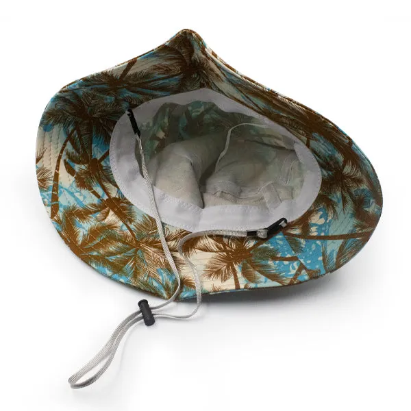 Brown Palms Bucket Hat with Drawstring