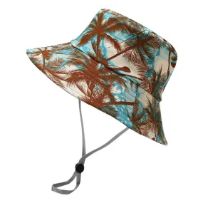 Brown Palms Bucket Hat with Drawstring