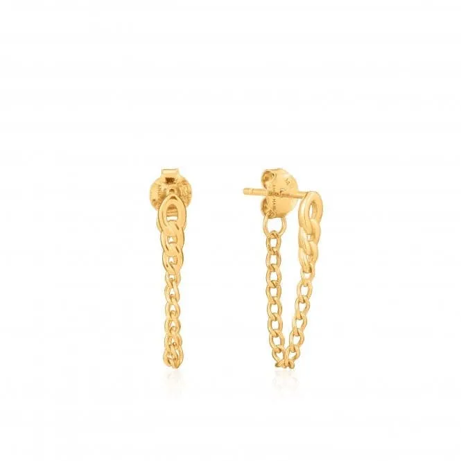Chain Reaction Shiny Gold Curb Chain Stud Earrings E021-03G