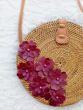 Circle Rattan Bags With Handmade Leather flowers