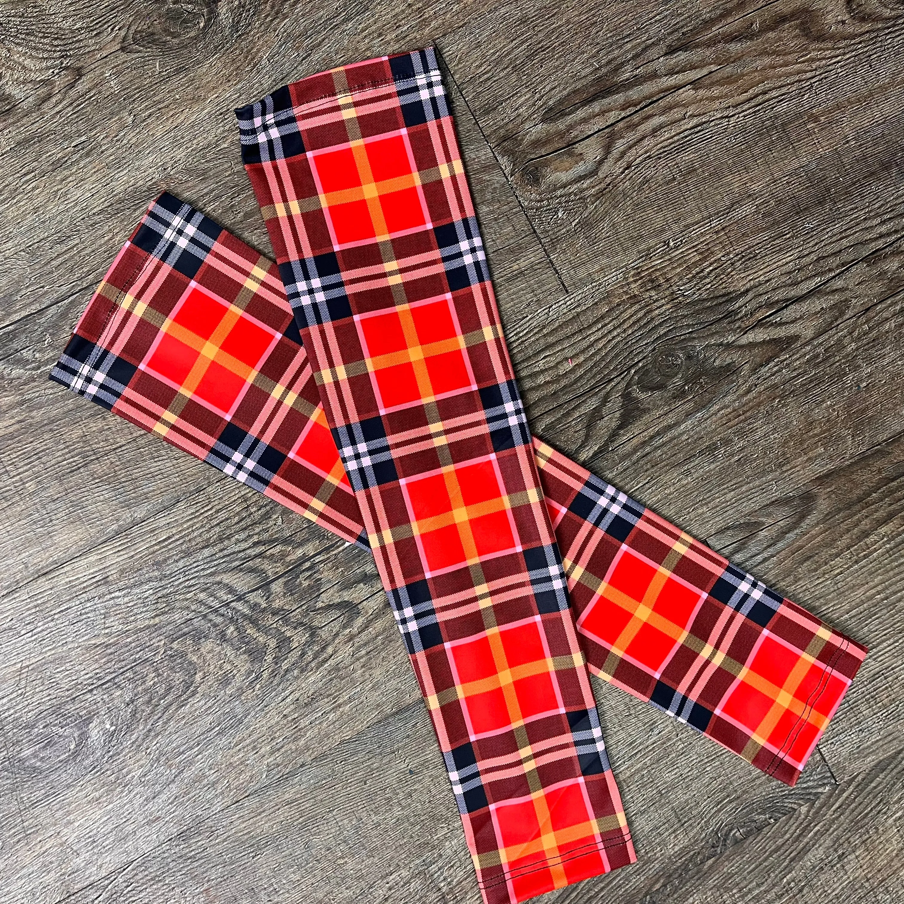 Compression Arm Sleeves in Red Plaid Print Spandex