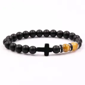 Cross Bead Bracelet <br> Matte Black Stone