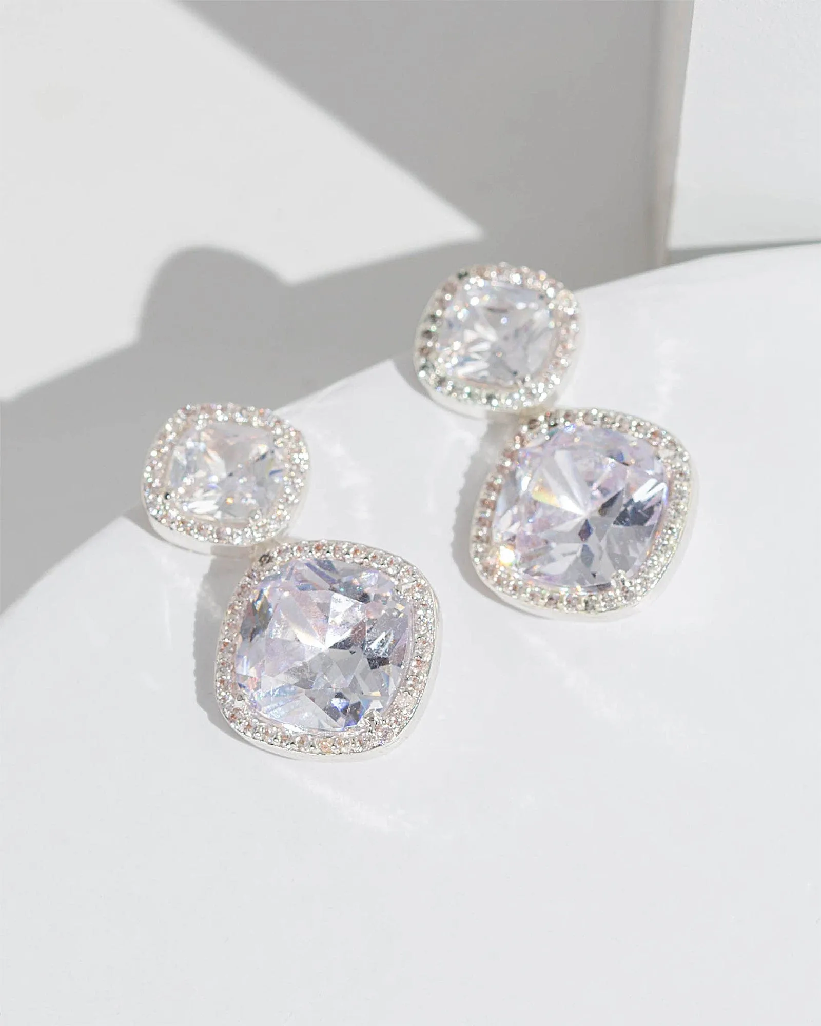 Crystal Cubic Zirconia Double Drop Square Earrings