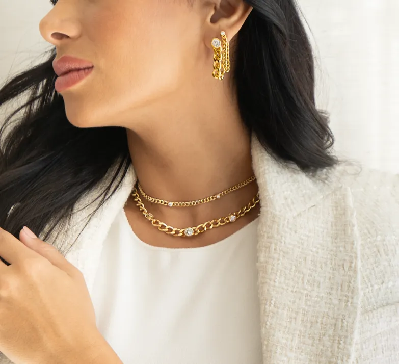 CZ Gemstone Thick Cuban Link Dangle Earrings (K156A)