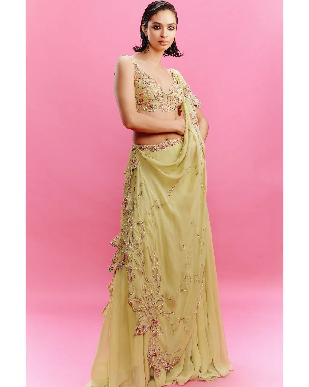 Deya Chiffon Panelled Lehenga With A Blouse And Dupatta Set
