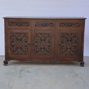 Dynasty Carved jali door solid wood sideboard Brown