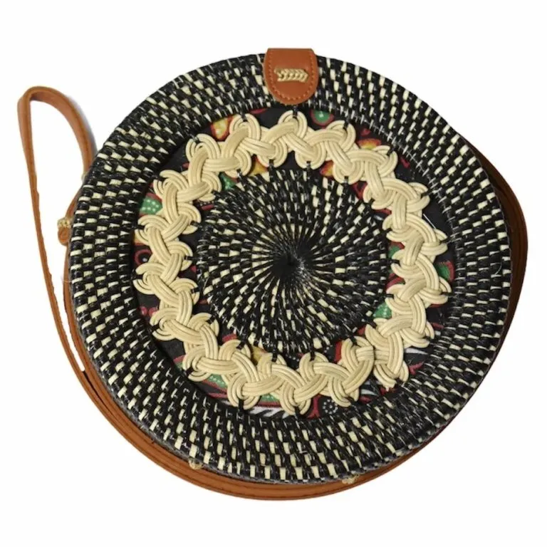 Eco bliss Creamish Black Round Sling  Bag