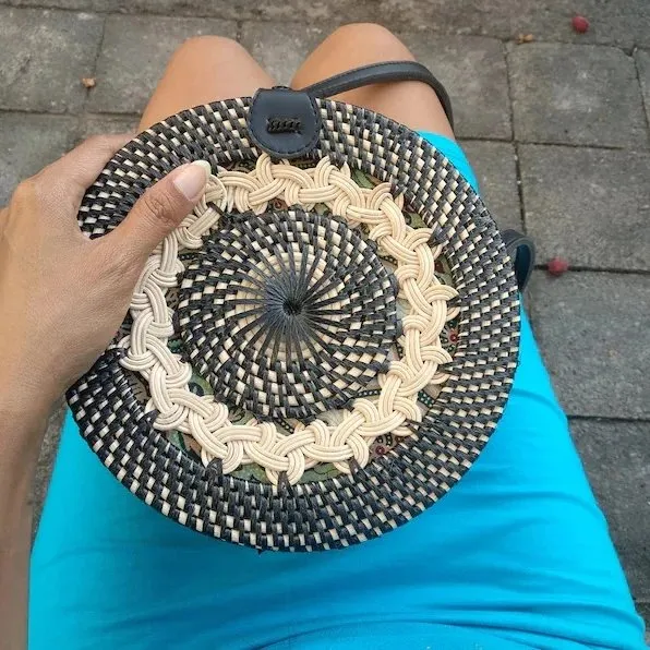 Eco bliss Creamish Black Round Sling  Bag