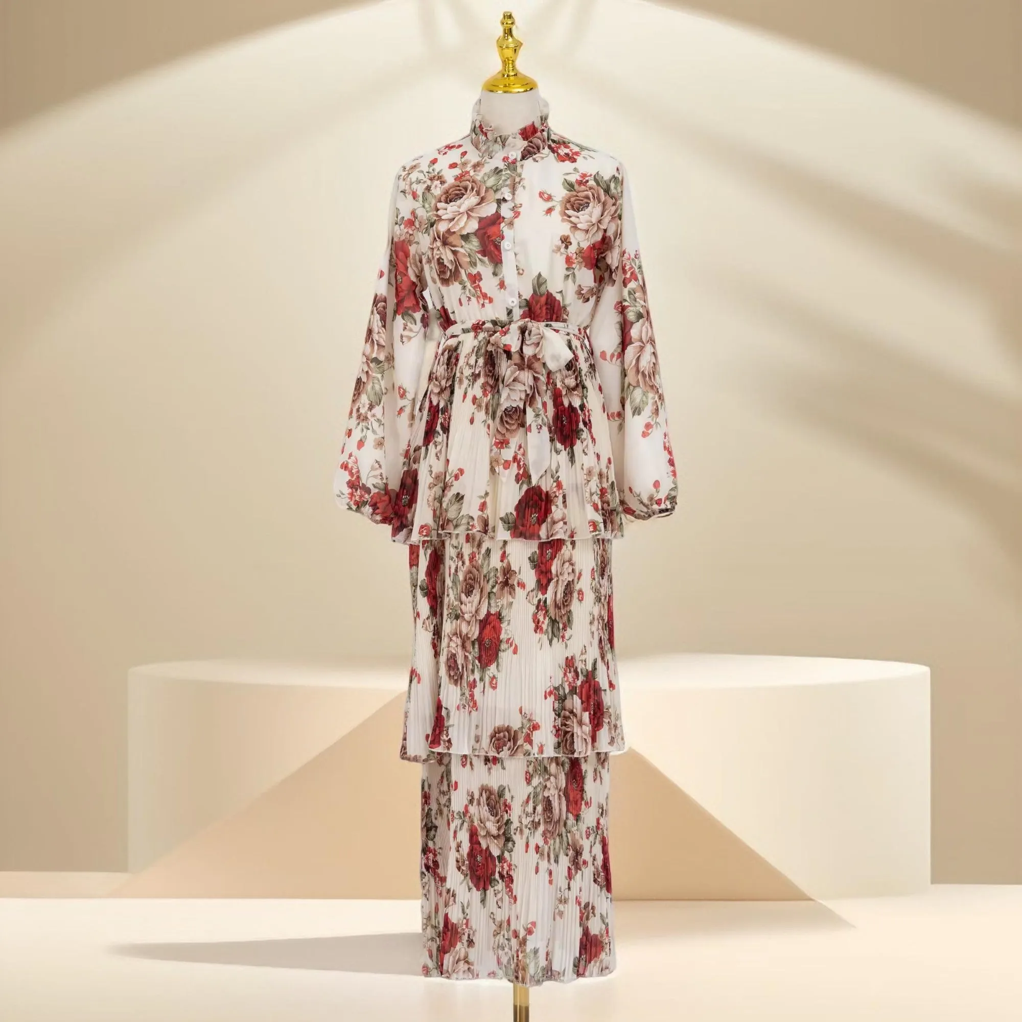 Ethereal Bloom 3-Layer Ciffon Maxi Dress