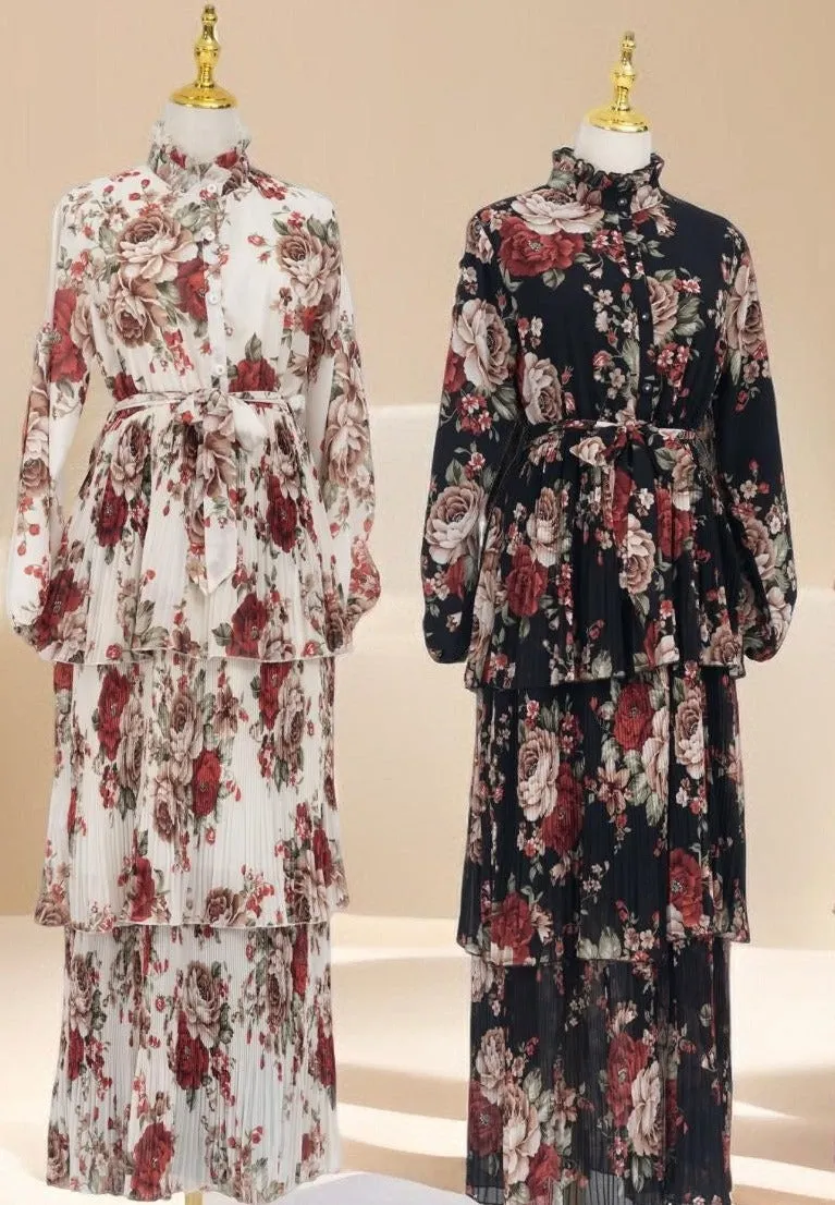 Ethereal Bloom 3-Layer Ciffon Maxi Dress