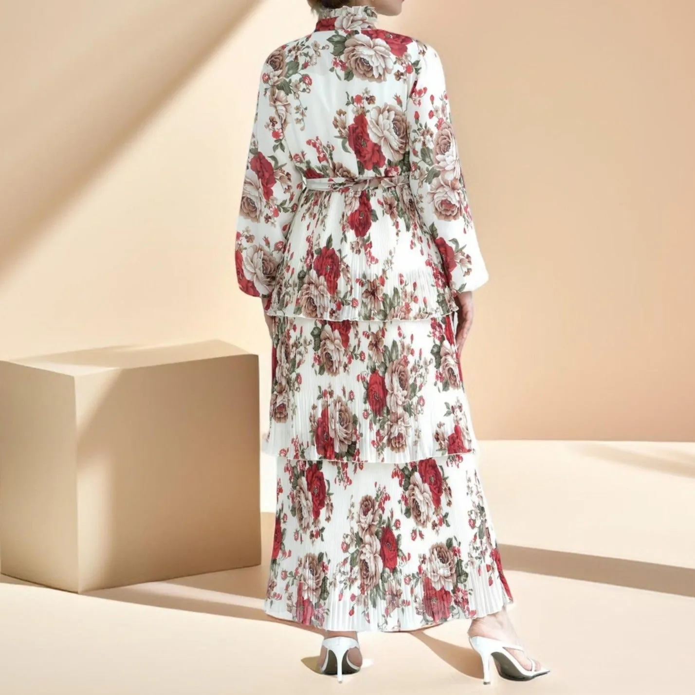 Ethereal Bloom 3-Layer Ciffon Maxi Dress