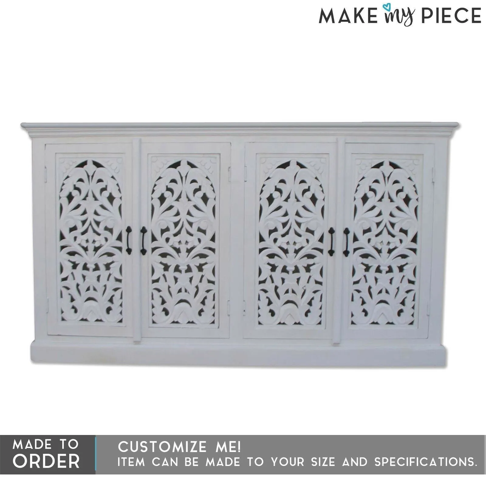 Floral Jali Design Hand Carved Sideboard White 160cm