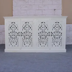 Floral Jali Design Hand Carved Sideboard White 160cm
