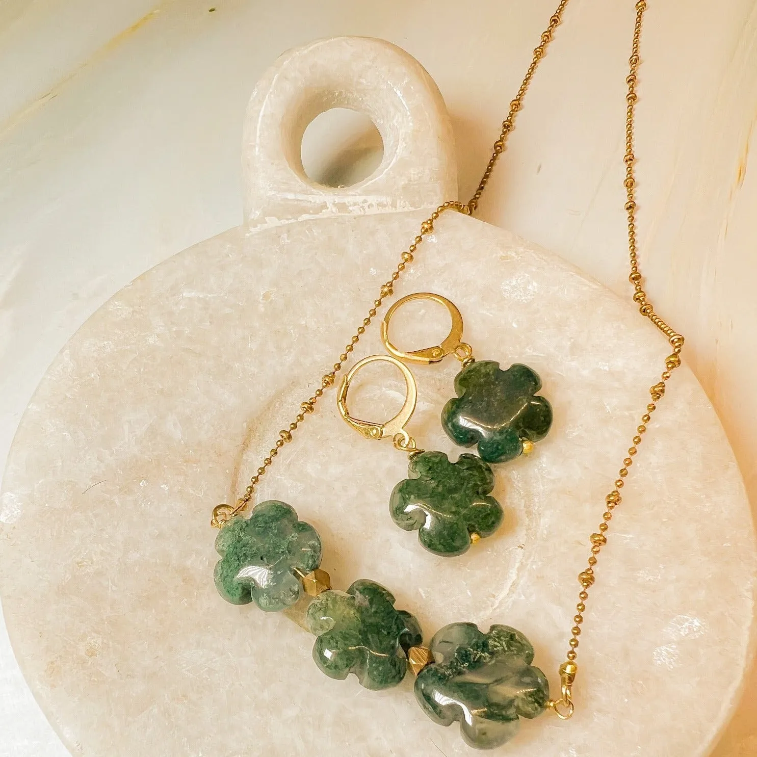 Foresta: Moss Agate Flower Huggie