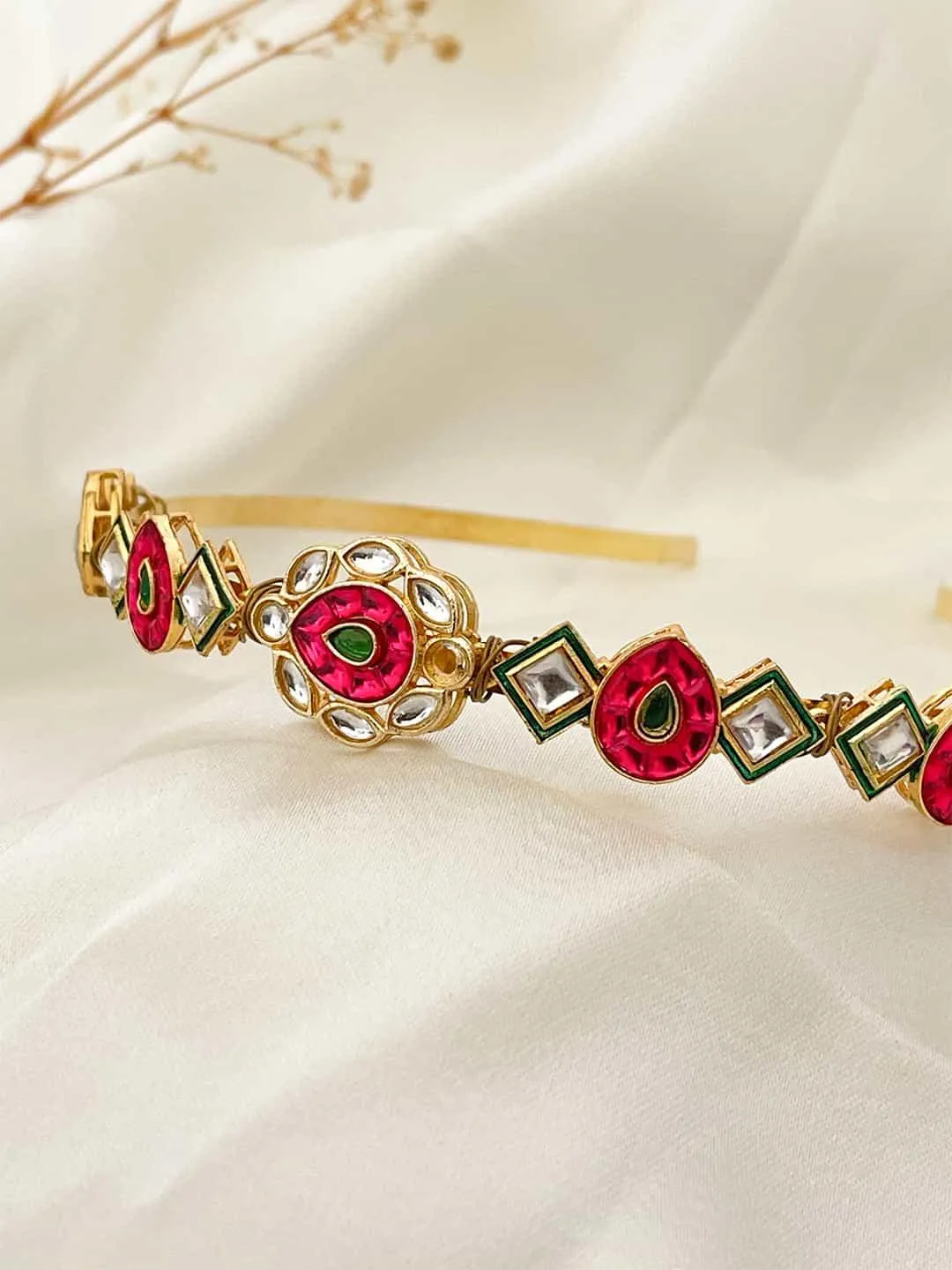 Gold Beads Floral Drop Embellished Broach Hairband