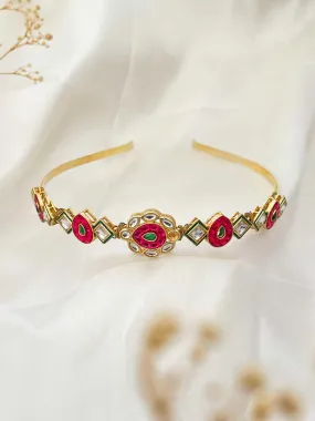 Gold Beads Floral Drop Embellished Broach Hairband