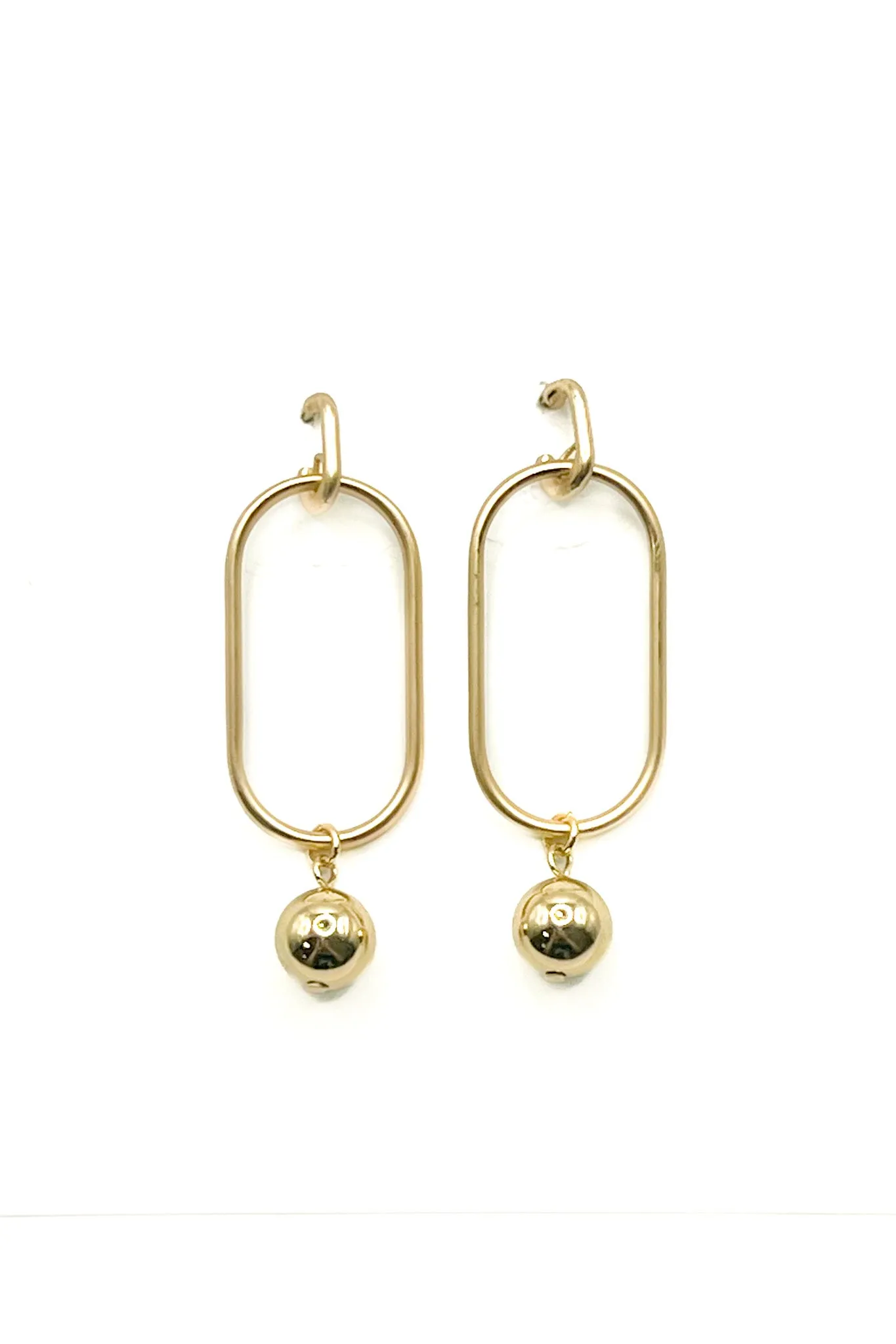 Gold Oval Ball Drop Earrings